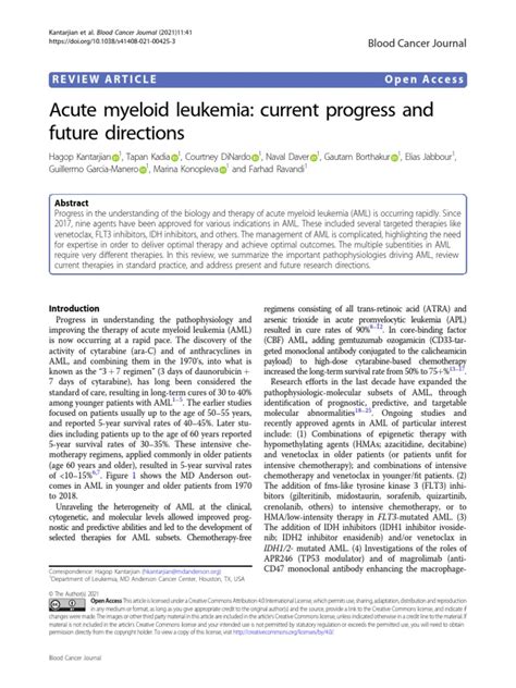 Acute myeloid leukemia: current progress and future .